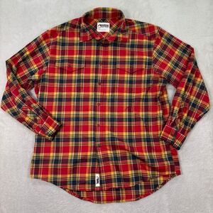 Mountain Khakis Men Large Red Yellow Plaid Flannel Long Sleeve Snap Button Shirt